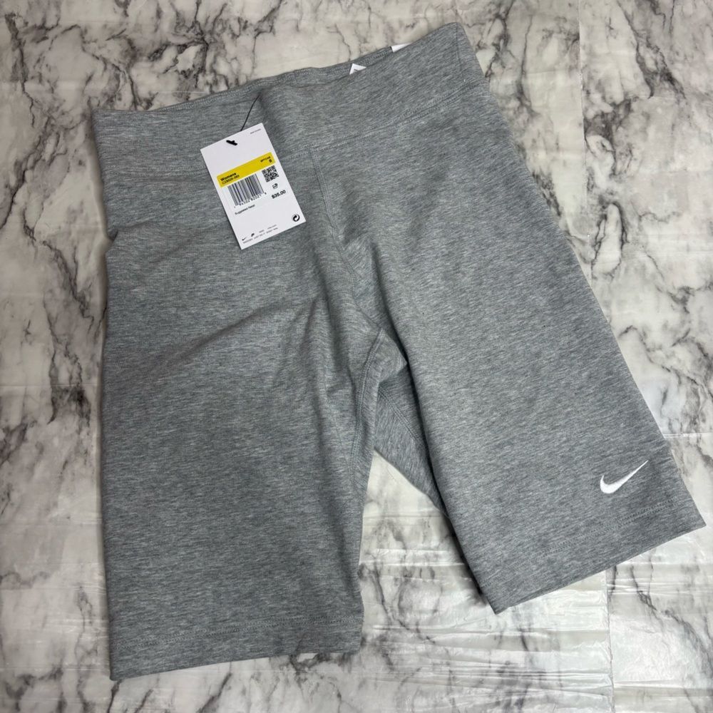 Nike Tight fit mid rise short length biker shorts small grey white NWT New